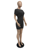 Women Short Sleeve Solid Color Casual Short Sets Two Pieces Outfit Green Blue Black Yellow Red White Pink S-2XL