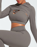 Fashion New Yoga Clothing Set Underwear Hooded Top Three Piece Sports Suit S-XL
