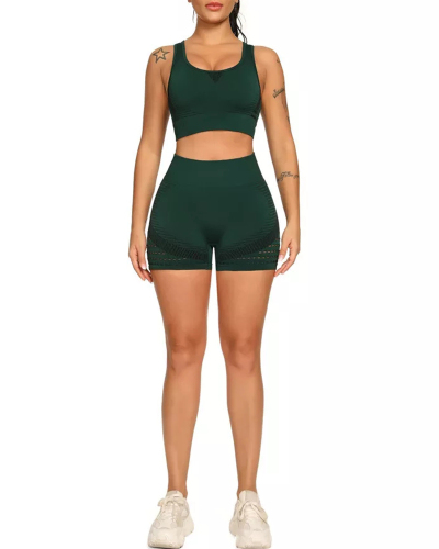 New Seamless High Waist Yoga Two-piece Set (Including Bra And Shorts)