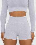 New Sand Washed Seamless Knit Yoga Suit Women's Zipper Sports Bra High Waist Yoga Shorts S-L