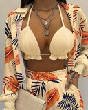 Women Tropical Print Long Sleeve GradientsThree Pieces Outfit White Yellow Red Black Green Blue S-XL