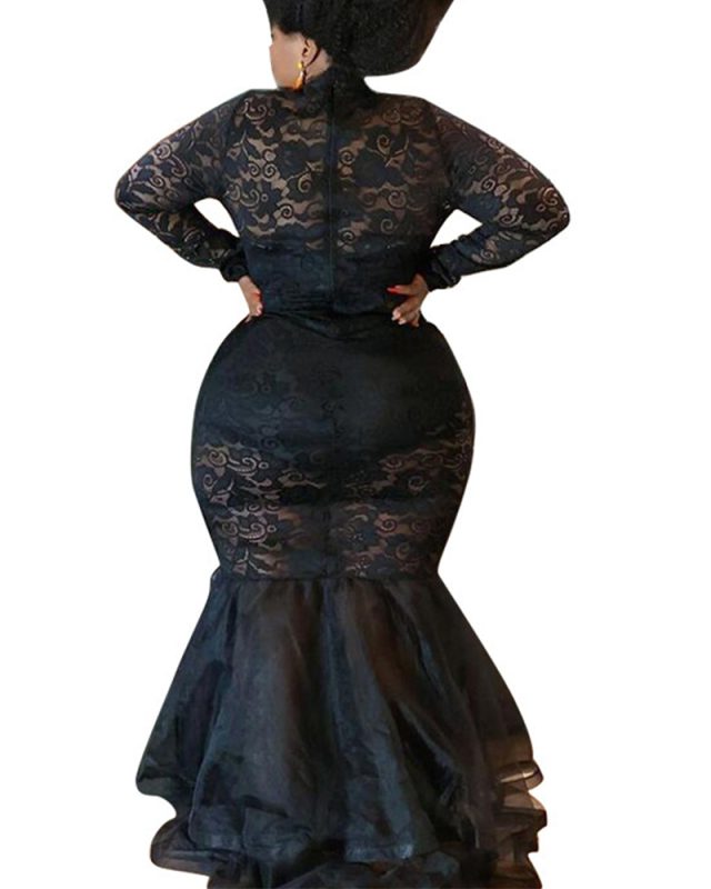 Lady Sexy Hollow Out See Through One Piece Dress Black L-4XL