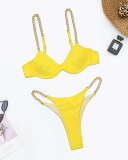 Solid Color Women New Bikini Two-piece Swimsuit White Yellow Red Black Army Green Deep Coffee Silver S-L