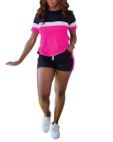 Hot Sale Colorblock Sports Suit Two Pieces Outfit Pink Yellow Green Rosy S-2XL