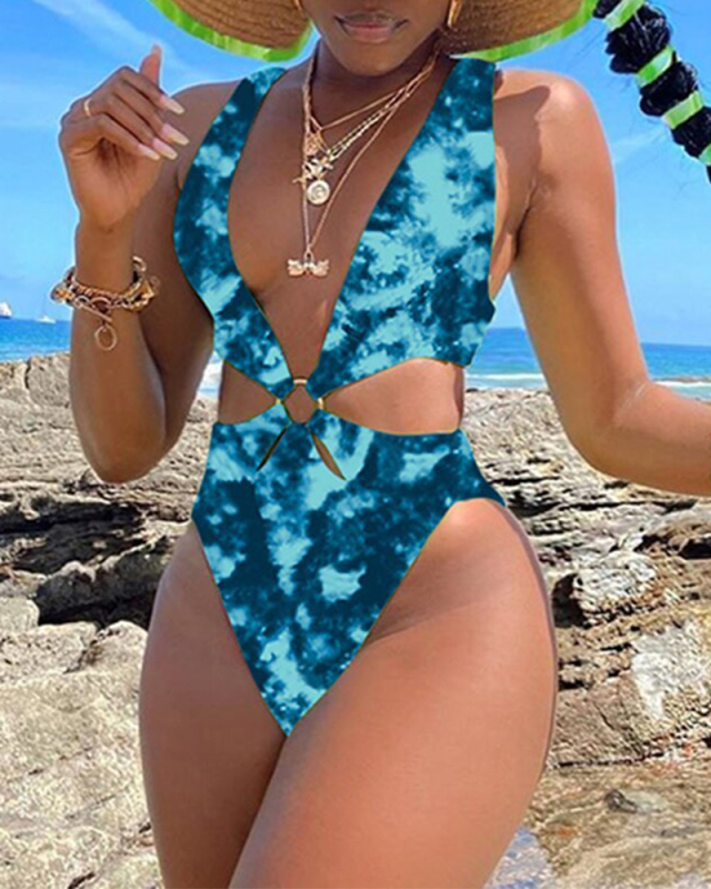 Tie Dye One Piece Swimsuit New Monokini Backless Swim Suit Bathing Suit Beach V Neck Swimwear Women Bodysuit