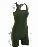 Women Solid Color Sleelvess Slim Sports Wear Rompers White Green Brown Black S-L