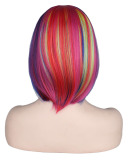 Women Short Straight Rainbow Bob Cosplay Wig Hair Wigs