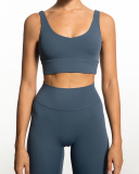 Hot Sale Solid Color Back Criss Cross High Waist Running Training Wear Yoga Two-piece Sets S-L