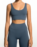 Hot Sale Solid Color Back Criss Cross High Waist Running Training Wear Yoga Two-piece Sets S-L