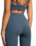 Hot Sale Solid Color Back Criss Cross High Waist Running Training Wear Yoga Two-piece Sets S-L