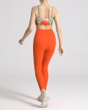 Women Printed Sports Wear Running Yoga Two-piece Sets Orange S-L