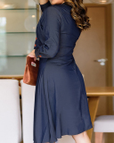 Women Long Sleeve Lapel Coat Sleeveless Vest Dress Sets Jean Two Pieces Outfit Blue S-2XL