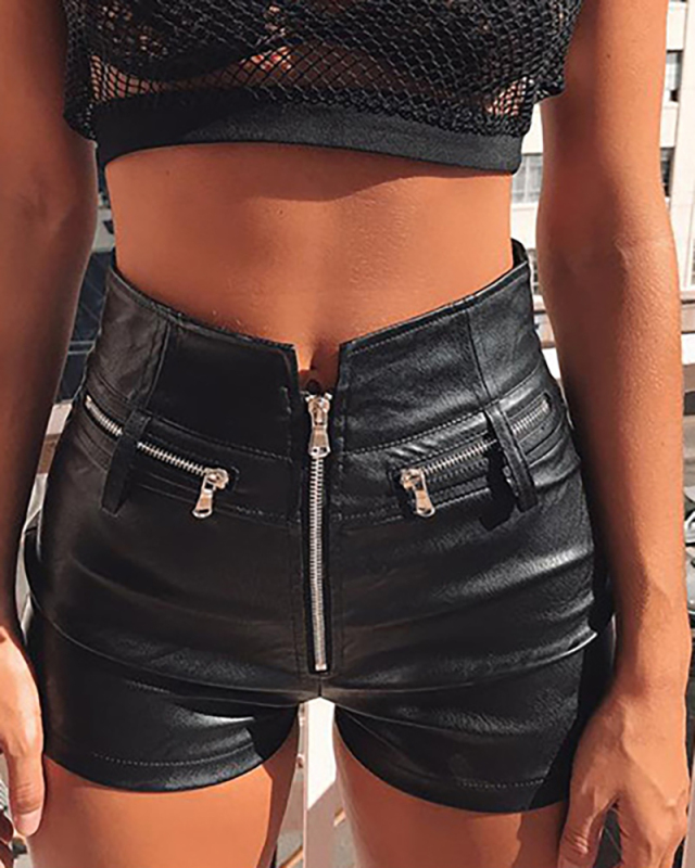 High Waist Elastic Slim Fit Butt Lift Motorcycle Style PU Pants Women's Leather Shorts S-3XL