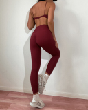 Halt Neck Sport Bra Ruched Slim Legging Yoga Two-piece Sets Red Purple Black Blue Khaki Red Orange S-L