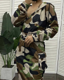 Long Sleeve Women Printed Fashion Hooded V-neck Midi Dresses Casual Dresses S-3XL