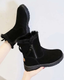 Women's Winter Fleece Fur Snow Boots Flat Non-slip Short Boots Black Khaki 35-40