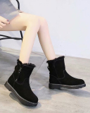 Women's Winter Fleece Fur Snow Boots Flat Non-slip Short Boots Black Khaki 35-40