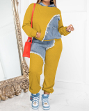 Fashion Women Causal Long Sleeve Colorblock Hoodies Sweatshirt Pants Sets Two Pieces Outfit S-3XL