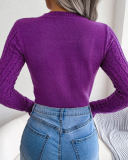 Women Long Sleeve Solid Color Hollow Out Sweater Purple Khaki Pink Rosy Green Black S-L