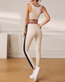 Women Fitness Fashion Colorblock Slim Vest Leggings Yoga Two-piece Sets S-L