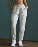 Women Solid Color High Waist Casual Sports Bottom Wide Jogger S-L