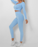 Yoga Seamless Fitness Wear Long Sleeve Sports Suits Two-piece Sets S-L