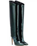 Metal Pointy Stilettos 12cm High Heels Over Knee Boots 34-47