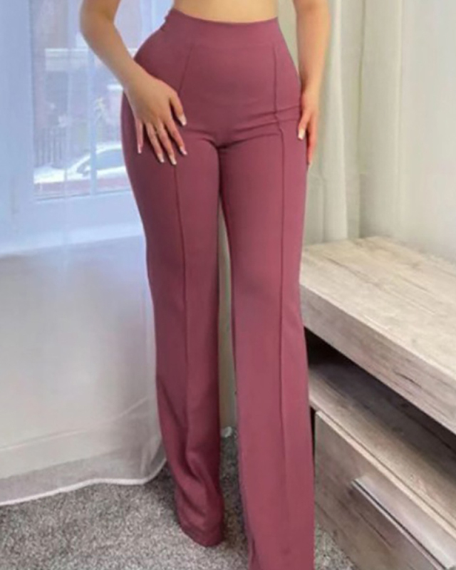 Fashion Women High Waist Solid Color Wide Leg Pants S-XL