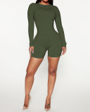 Women Solid Color Long Sleeve Slim Fashion Knit Rompers White Black Pink Army Green Brown S-2XL