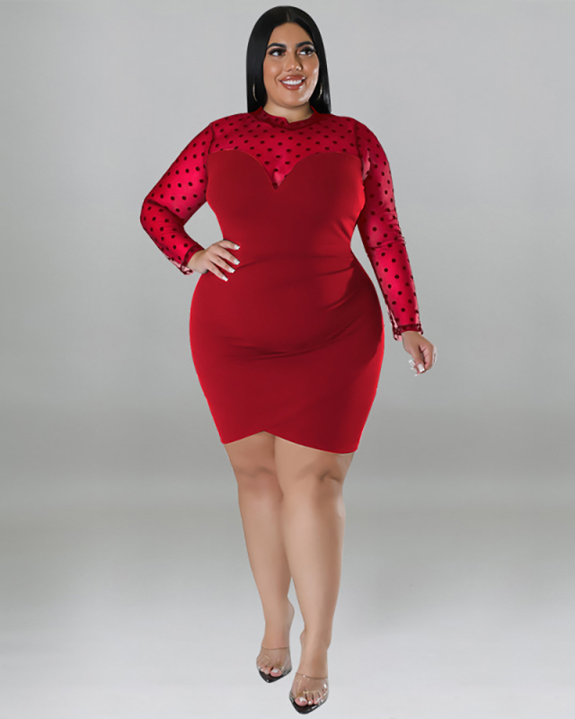 Plus Size Long Sleeve Lace Curve Sexy Dress XL-5XL