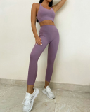 Women Solid Color Criss Thin Straps Back Sports Bra Slim Leggings Active Wear S-XL