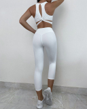 Solid Color Women Square Neck Criss Back Bra High Waist Slim Leggings Woman Sports Wear S-XL