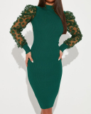 Lace Sleeve Women Office Lady Causal Dress XS-XXL
