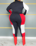 Fashion Long Sleeve Colorblock Women Sport Plus Size Two Piece Sets Black L-4XL