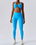 2023 V-neck Halter Neck Sport Bra Slim Shorts Sets Yoga Two-piece Sets Pants Sets 8-14