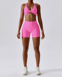 2023 V-neck Halter Neck Sport Bra Slim Shorts Sets Yoga Two-piece Sets Pants Sets 8-14
