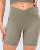 Women Wrap V Waist Sports Shorts with Side Pocket XS-2XL