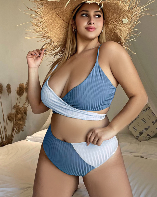 Hot Sale Women Colorblock Plus Size Swimwear Red Khaki Green Blue L-4XL