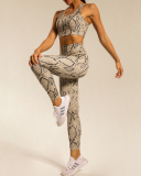 Popular Snake Print Yoga Two-piece Sets White Khaki Deep Gray S-L