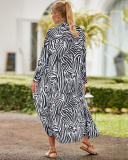 Boho Printed Summer Vacation Long Sleeve Swimsuit Cover Up Shirt Dress One Size