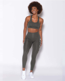 Women Protect Sports Backless Bra Running Leggings Yoga Two-piece Pants Set Black Gray Green Purple XS-XL