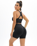 Seamless Women Solid Color Criss Back Running Bra Yoga Two-piece Shorts Set S-L