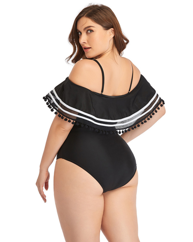Women Off Shoulder Sexy One Piece Plus Size Swimwear Black L-4XL