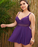 New Hot Sale Casual High Waist Plus Size Swimwear Black Purple Deep Blue Green L-4XL
