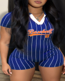 Sporty Women Stripe Printed Women Baseball Romper