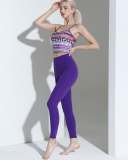 Women Printed Strap Vest Two Piece Pants Sets Purple S-L