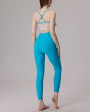 Women Ruched Sleeveless Yoga Two-piece Pants Sets S-L