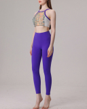 Women Retro Printed New Elegant Pants Yoga Two-piece Sets Blue Purple S-L