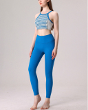 Women Retro Printed New Elegant Pants Yoga Two-piece Sets Blue Purple S-L