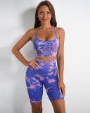 Hot Sale Tie Dye Sling Bra Sports Women Yoga Shorts Sets S-L